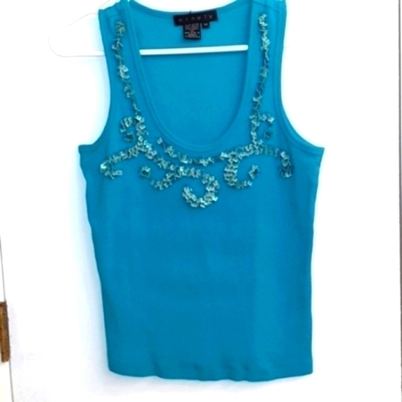 SEXY Aqua SEQUINED top -pair with bl or wt DENIM jacket! - Picture 6 of 9
